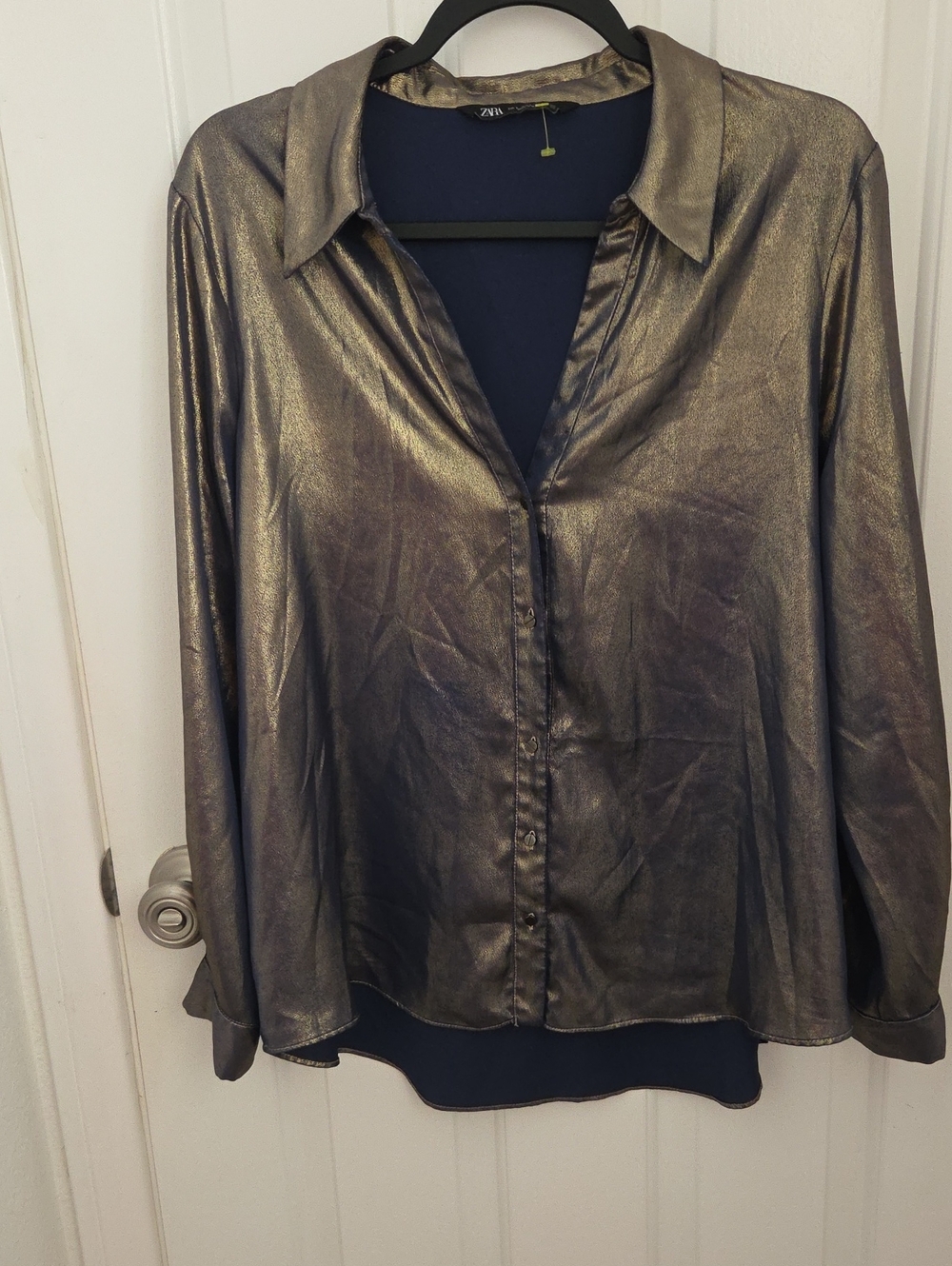 Zara Metallic Bronze Button-Front Blouse Jacket